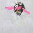 ANDREAS DIEFENBACH "Indianer für Morgen", 2009  Lack, Collage, Siebdruck, Acryl und Öl auf Leinwand, 100 x 90 cm  